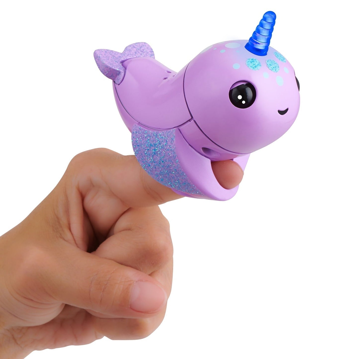 Fingerlings Light Up Narwhal - Nelly (Purple) - Friendly Interactive Toy by WowWee
