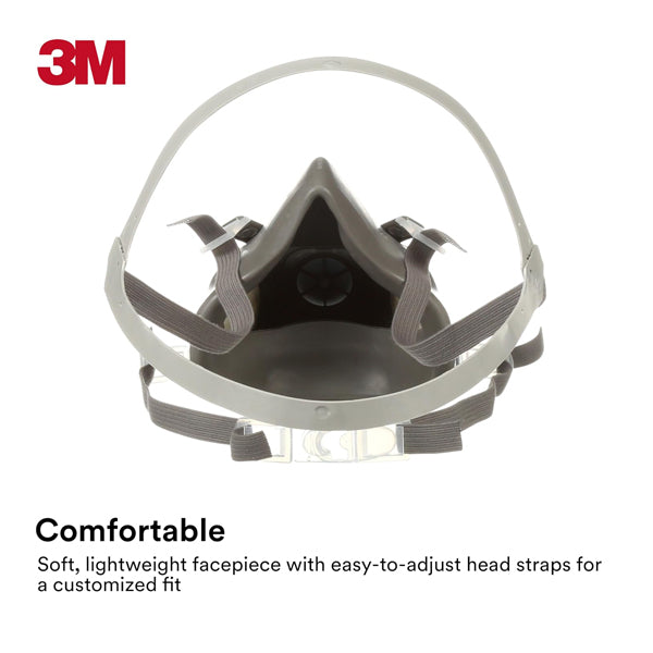 3M Half Facepiece Reusable Respirator 6100, NIOSH, Four-Point Harness, Comfortable Fit, Dual Airline Supplied Air Compatible, Bayonet Connections, Painting, Sanding, Cleaning, Small