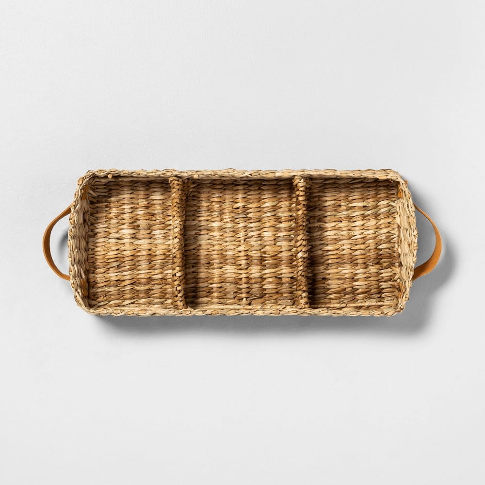 3 Compartment Woven Tank Tray with Leather Handles Beige - Hearth & Handwith Magnolia