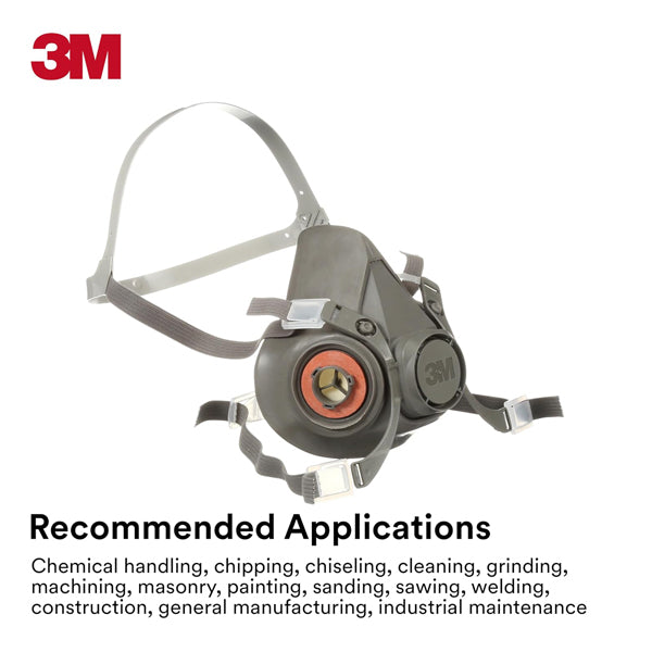 3M Half Facepiece Reusable Respirator 6100, NIOSH, Four-Point Harness, Comfortable Fit, Dual Airline Supplied Air Compatible, Bayonet Connections, Painting, Sanding, Cleaning, Small