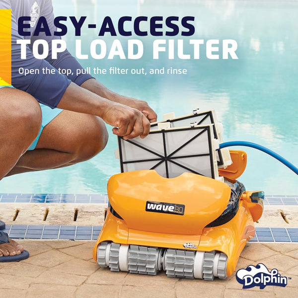 Dolphin Wave 80 Automatic Robotic Pool Vacuum Cleaner Includes Remote Control and Caddy, Waterline Scrubber Brush, Ideal for Commercial Pools up to 68 FT in Length