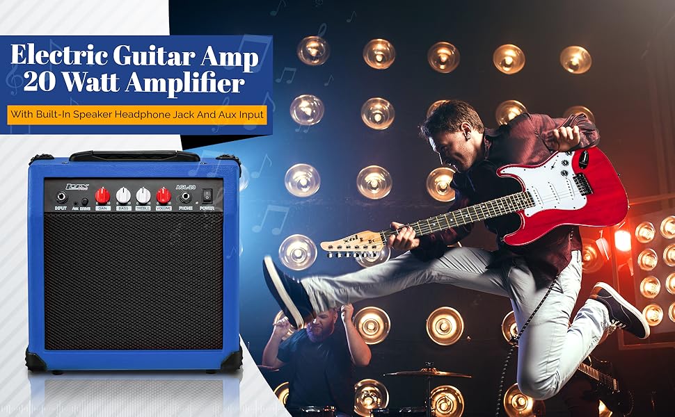 LyxPro 20 Watt Electric Guitar Amplifier- Blue