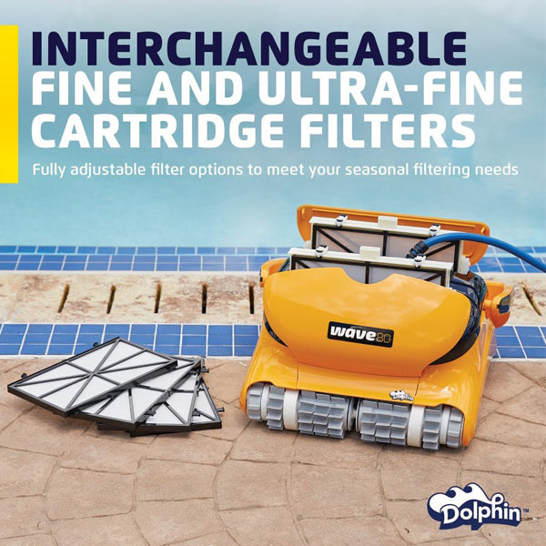 Dolphin Wave 80 Automatic Robotic Pool Vacuum Cleaner Includes Remote Control and Caddy, Waterline Scrubber Brush, Ideal for Commercial Pools up to 68 FT in Length