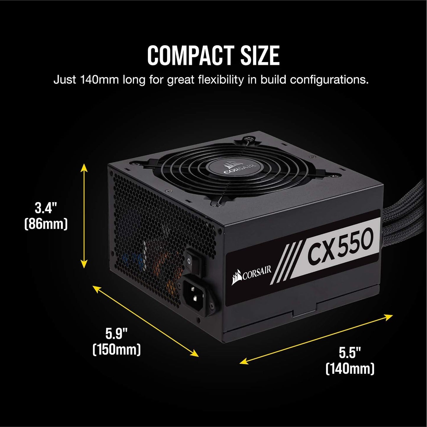 CORSAIR CX550 80 Plus Bronze Non Modular Low-Noise ATX 550 Watt Power Supply - NA - Black