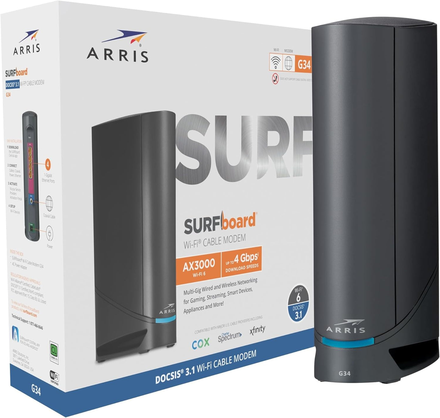 ARRIS - SURFboard DOCSIS 3.1 Cable Modem & Wi-Fi 6 Router Combo - Black