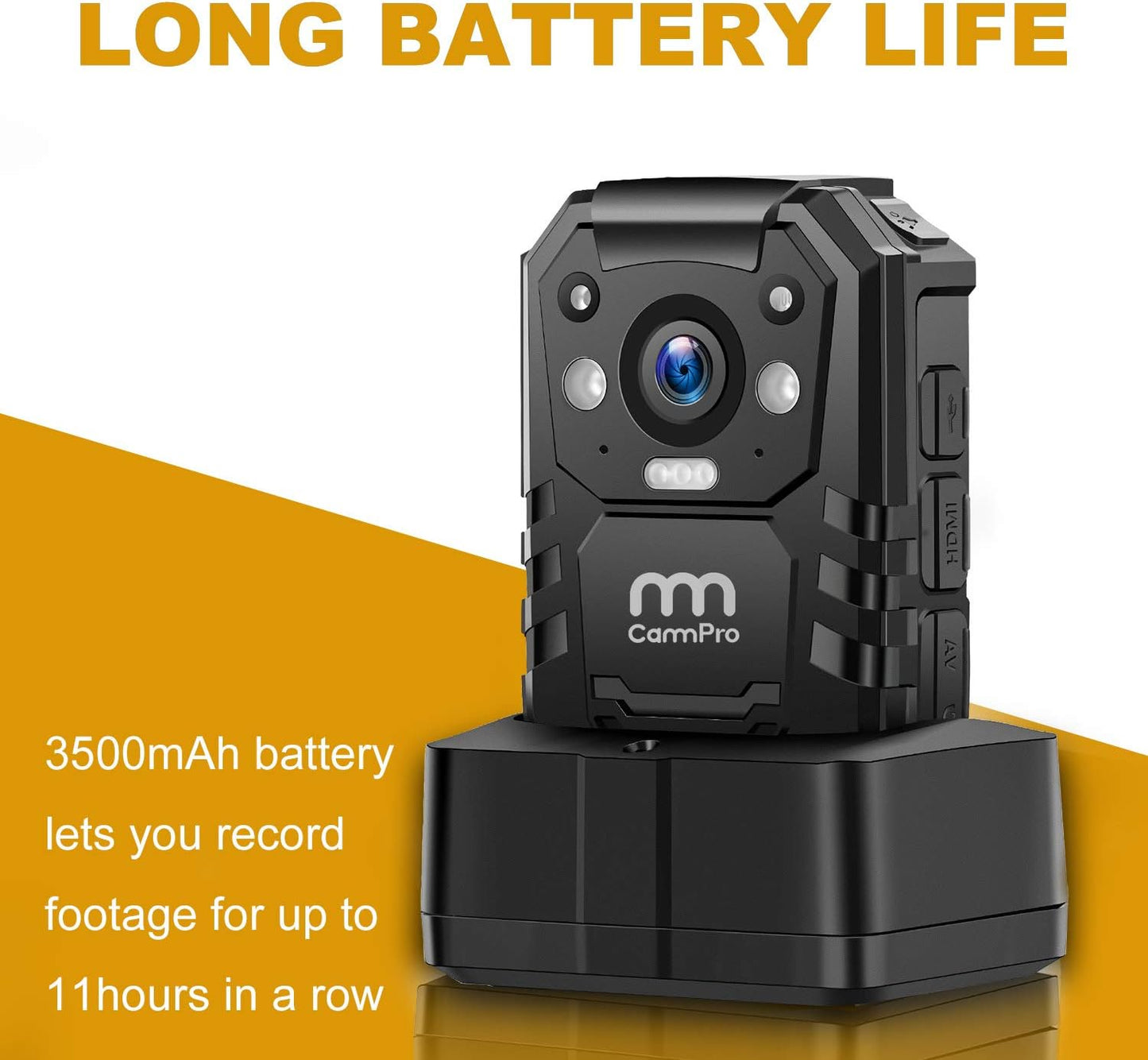 1296P HD Police Body Camera 32G Memory CammPro Premium Portable Body Camera Waterproof Body-Worn Camera with 2 Inch Display Night Vision GPS for Law E