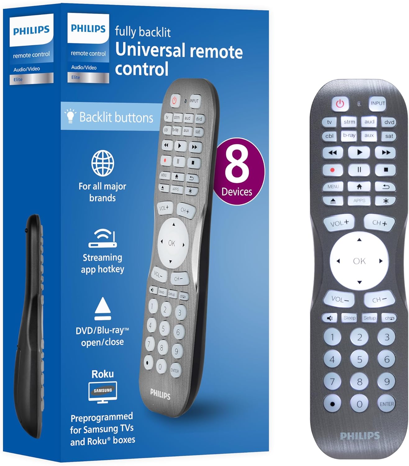 Philips 8-Device Backlit Universal Remote Control - Brushed Graphite
