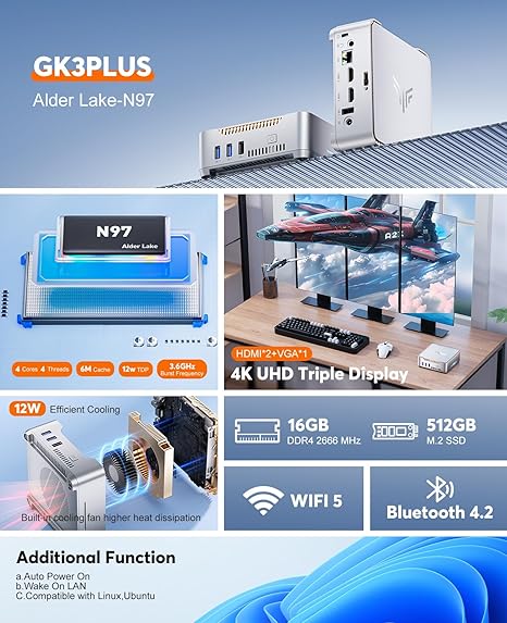 Kamrui Gk3plus 16GB Mini PC (silver)