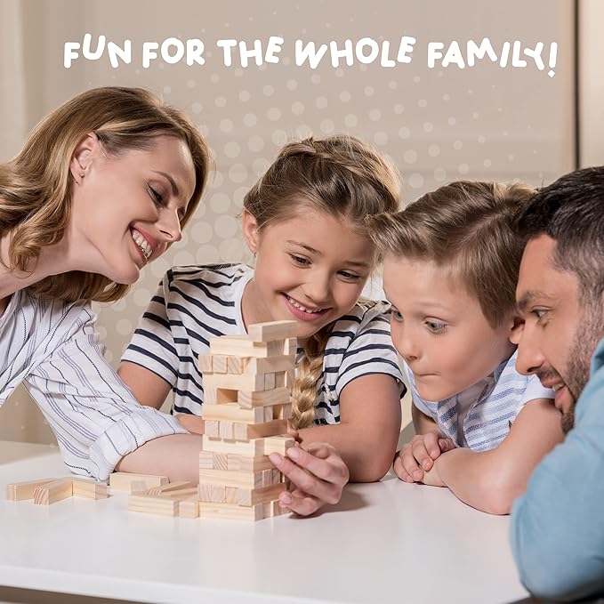 Bascuda Tumble Tower Classic - Wooden Blocks Tumbling Tower Stacking Game - Great Entertainment Game for Family, Adults, Kids, Boys & Girls - Wooden 5