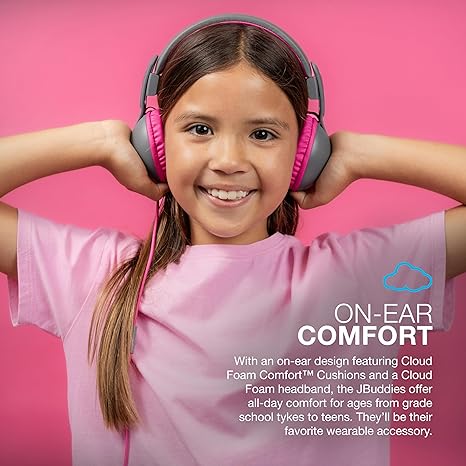 JLab Audio JBuddies Studio 2 on-Ear Headphones, Gray/Pink, HKSTU2RGRYPNK122