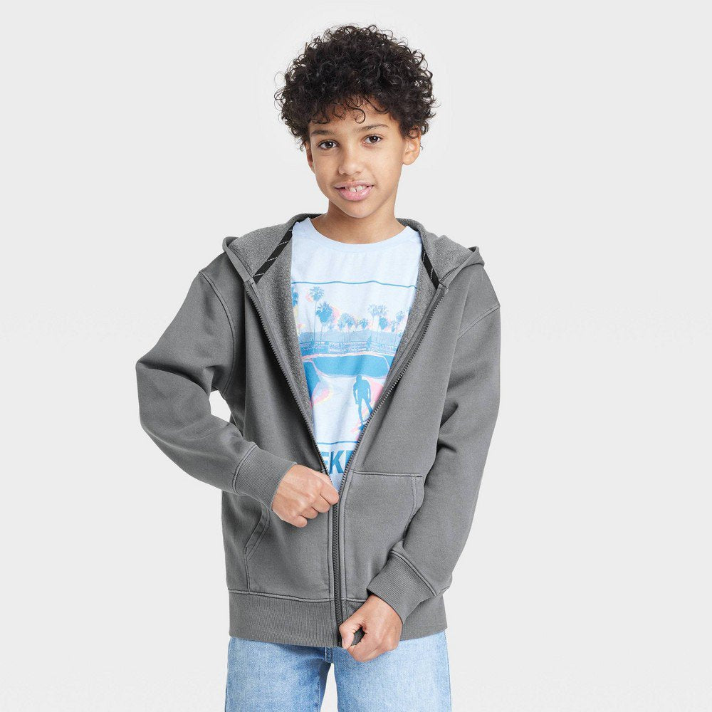Boys' Zip-up Hooded Sweatshirt - Art ClassGray XS