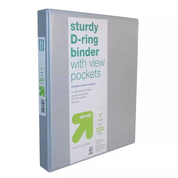1" 3 Ring Binder Clear View Gray - up & up