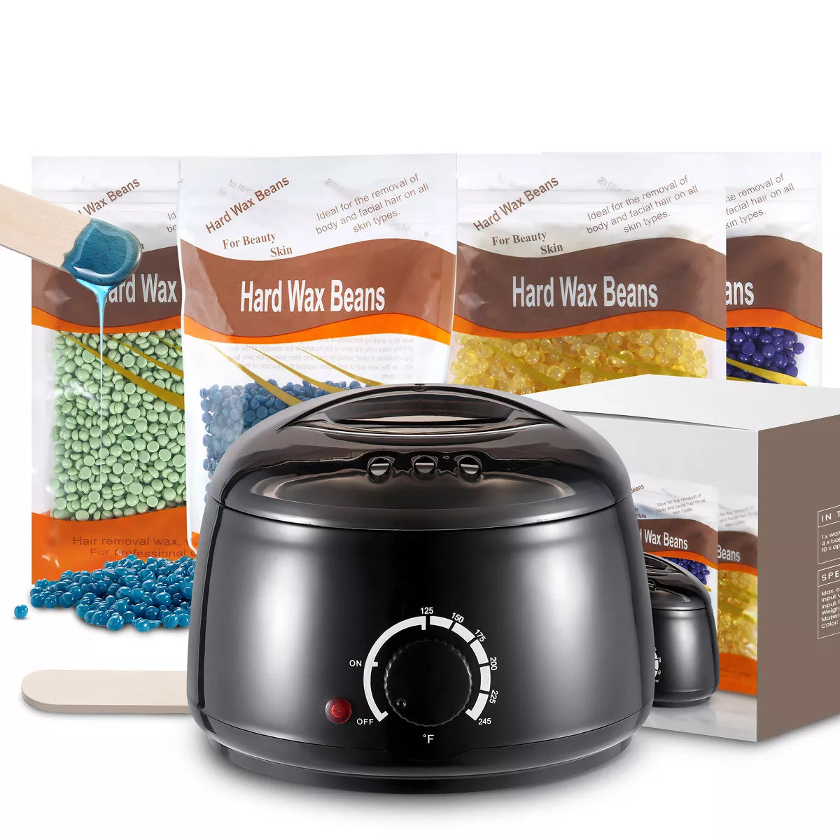 Dartwood Plug in Wax Warmer - Home Waxing Kit - Wax Warmer for Hair Removal + Wax Beads (Black, 4 Bags of Wax Beads) - Black