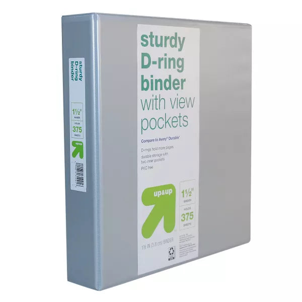 1.5" 3 Ring Binder Clear View Gray - up & upâ„¢