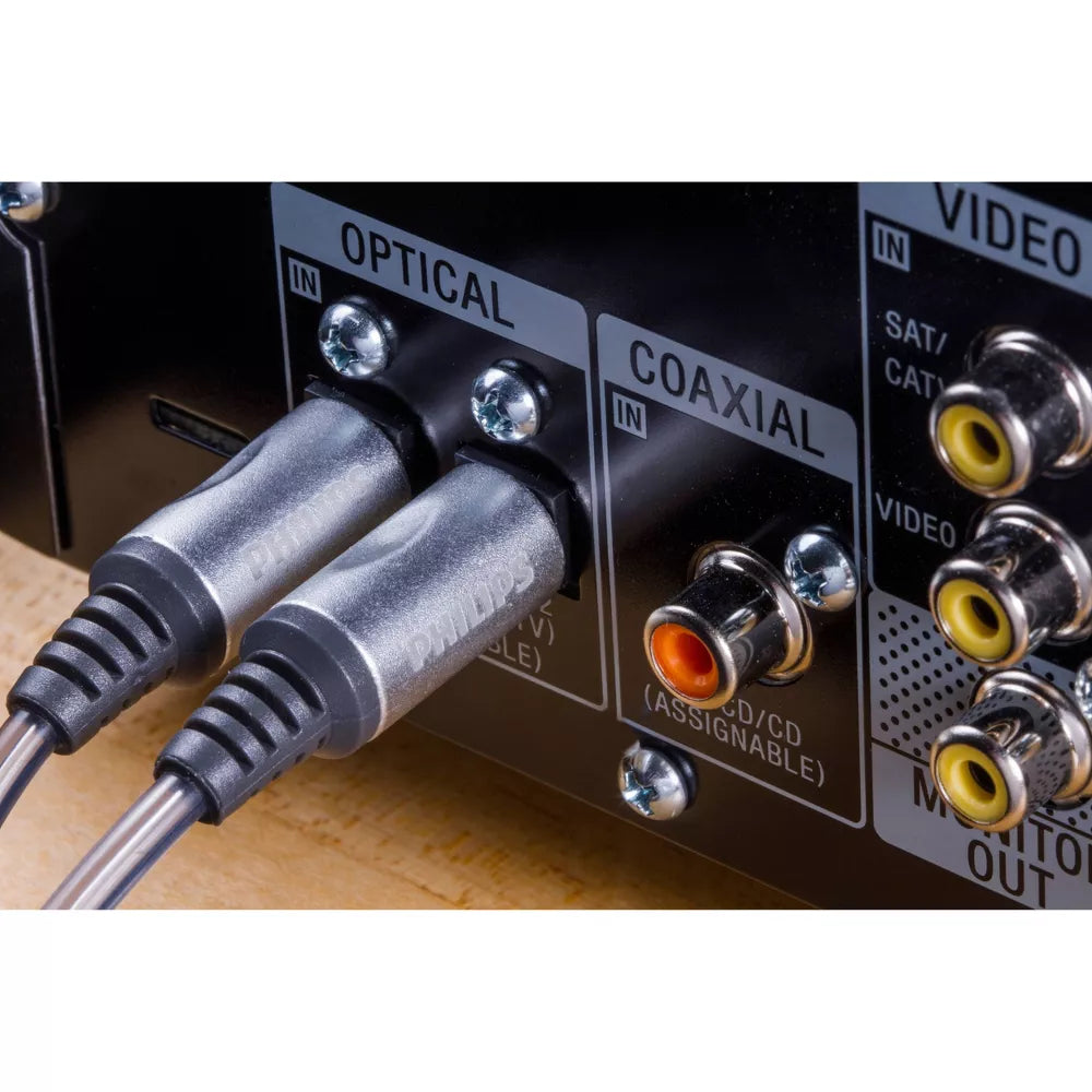 Philips 6' Elite Toslink Digital Fiber Optic Cable with 2 Mini Adapters - Gray