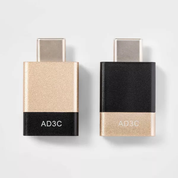 USB-a to USB-C 2 Pk Adapter - Heyday™ Black/Gold