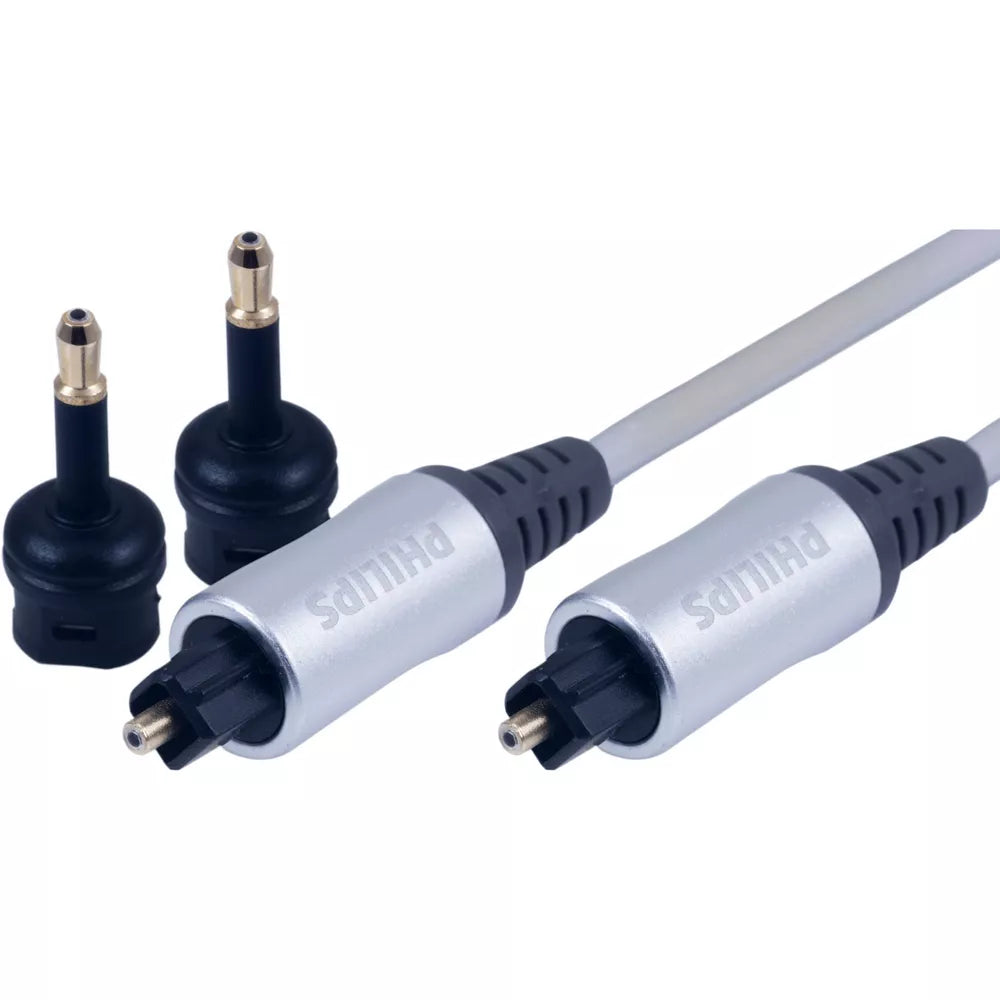 Philips 6' Elite Toslink Digital Fiber Optic Cable with 2 Mini Adapters - Gray