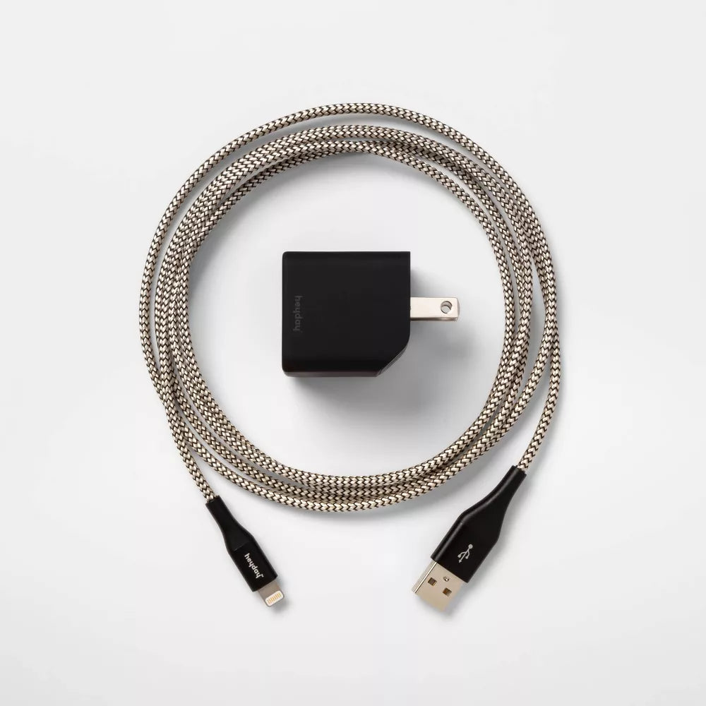 2-Port Wall Charger 15W USB-C & 5W USB-a (with 6' Lightning to USB-a Cable) - Heyday™ Evergreen
