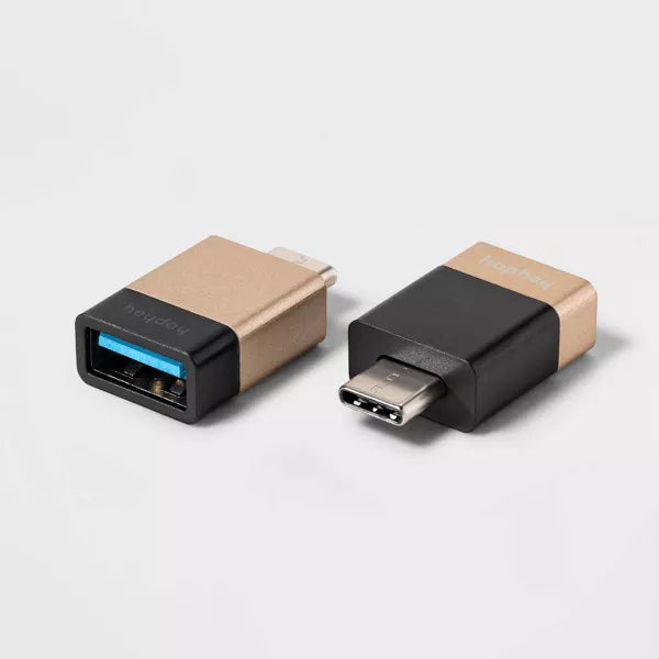 USB-a to USB-C 2 Pk Adapter - Heyday™ Black/Gold
