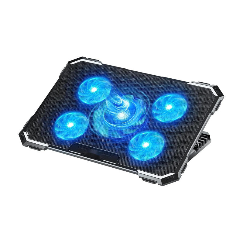 Upgrade Laptop Cooling Pad,Gaming Laptop Cooler with 5 Quiet Fans,2 USB Ports,5 Adjustable Stand Height,Blue LED Lights,for 15.6 Inch Laptops