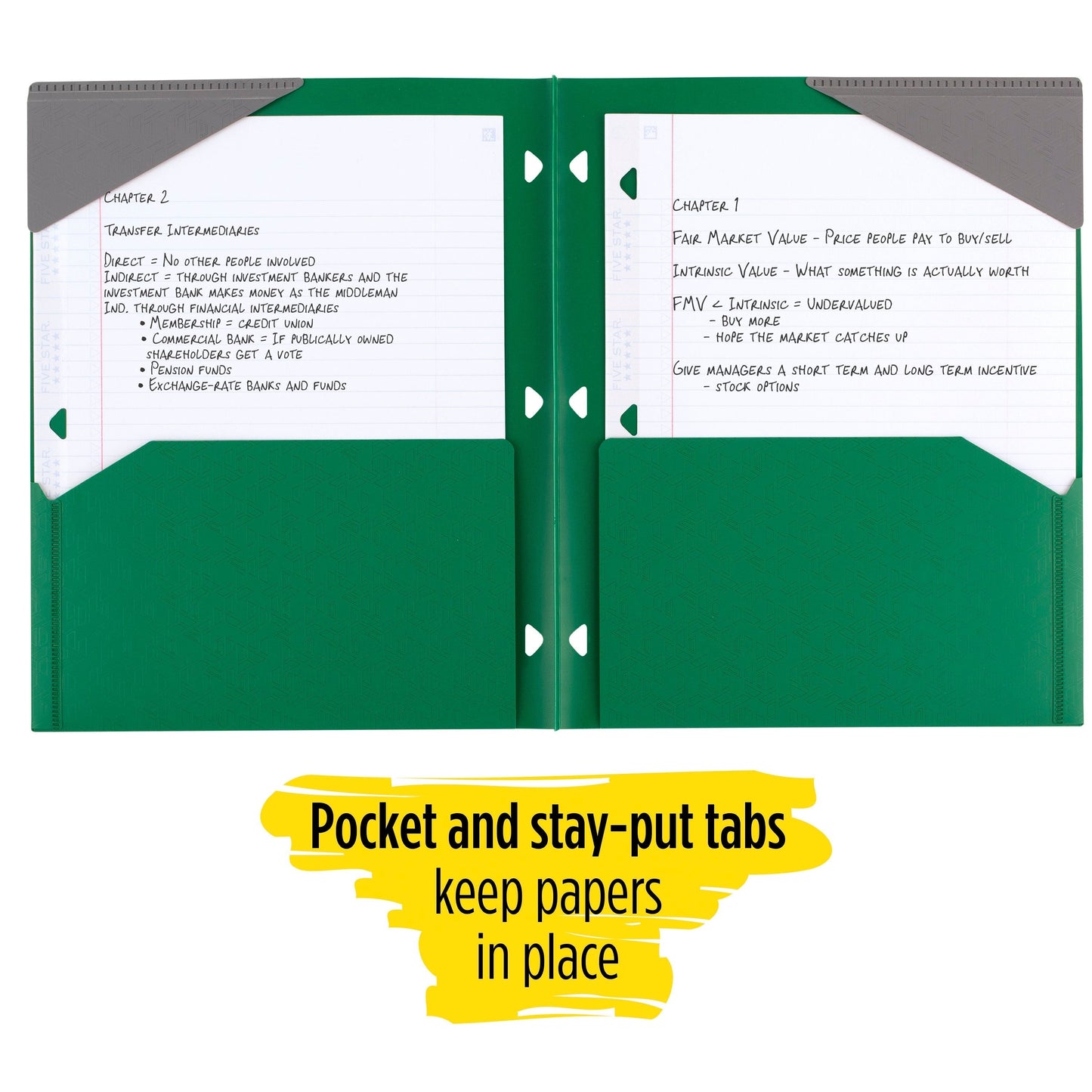 Five Star Poly Portfolio Snap In 2 Pocket Forest Green