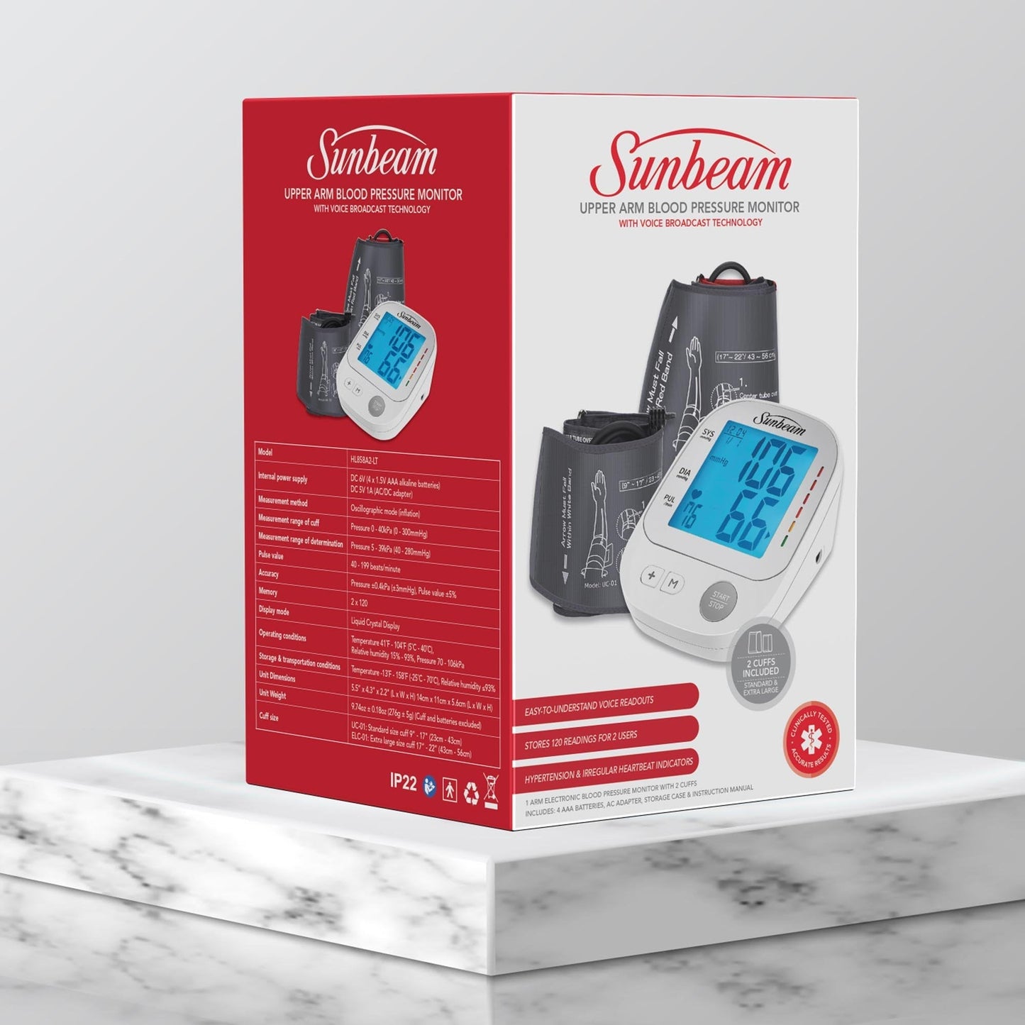 Sunbeam 16994 Upper Arm Blood Pressure Monitor, White
