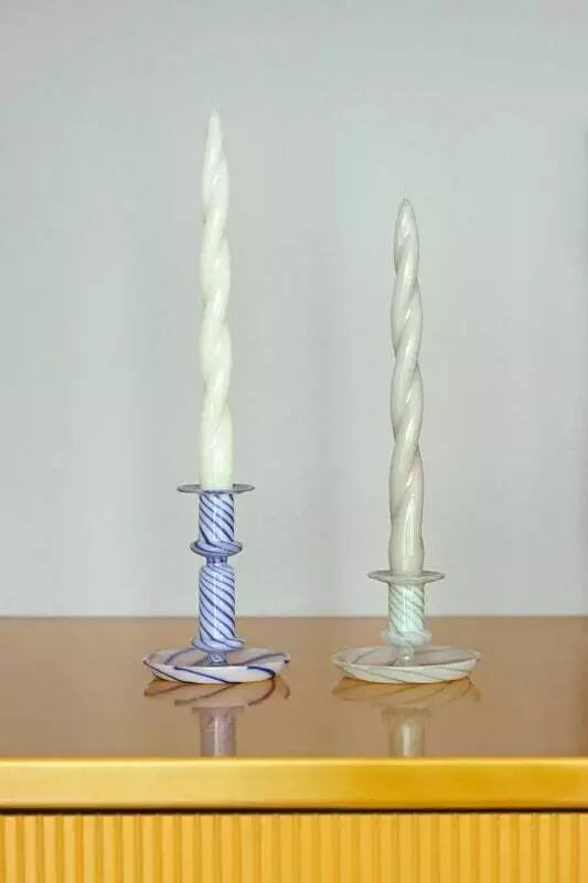HAY Flare Candle Holder - Milky Blue Stripe, Medium