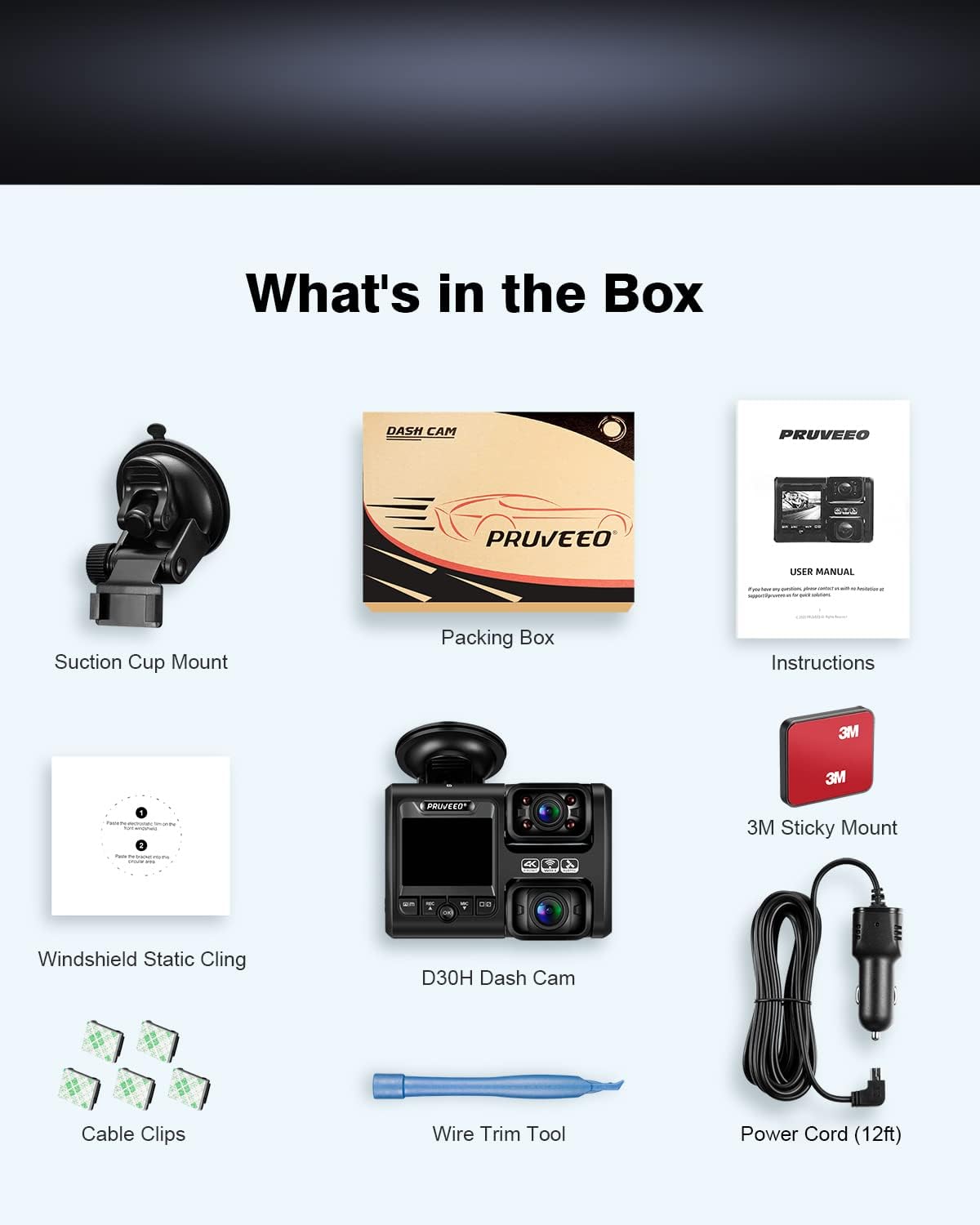 Pruveeo 2 Channel Dash Camera D30H