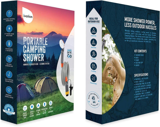 Ivation Portable Camping Shower Handheld & Free Rechargeable Shower Head Gray