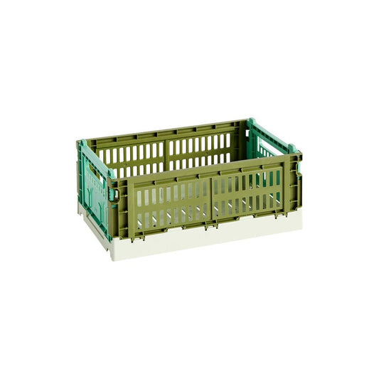HAY Recycled Mixed Colour Crate - Small, Olive/Dark Mint