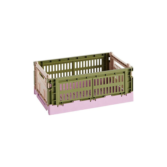 HAY Recycled Mixed Colour Crate - Small, Olive/Powder