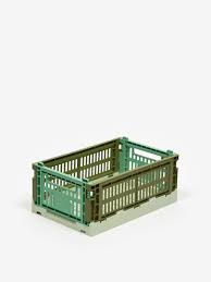 HAY Recycled Mixed Colour Crate - Small, Olive/Dark Mint