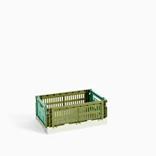 HAY Recycled Mixed Colour Crate - Small, Olive/Dark Mint